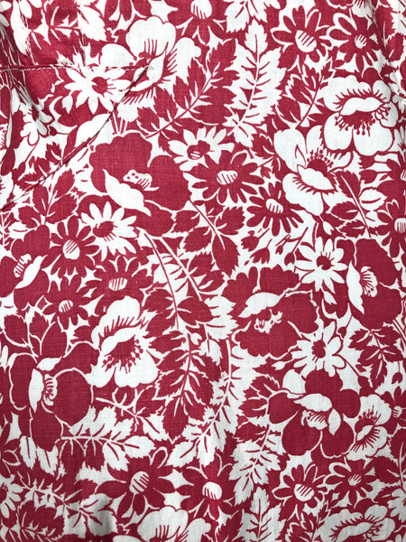 Wonderful Original 1940s Vintage Red And White Floral Print Zip Front Dress