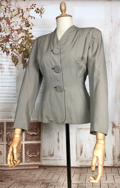 Wonderful Original 1940s Vintage Grey Gabardine Blazer With Huge Buttons