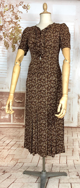 Super Rare 1930s Vintage Abstract Printed Brown Rayon Skirt Suit