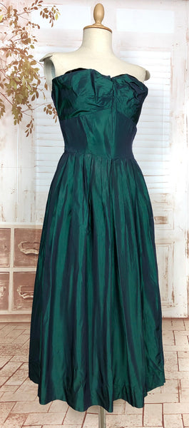 Wonderful Original 1950s Vintage Teal Taffeta Dress And Bolero Set By Jonathan Logan