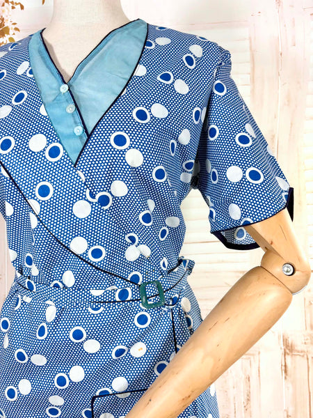 Rare Volup 1930s Blue And White Spotted Day Dress