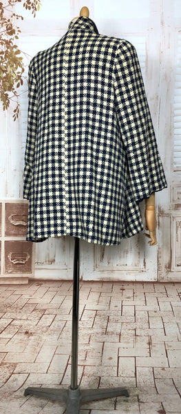 RESERVED FOR STEPHANIE - Fabulous Original 1940s Vintage Navy And Cream Plaid Swing Coat