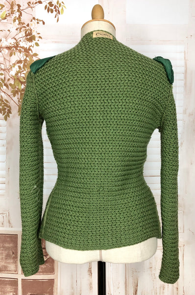 Exquisite Original 1940s Vintage Green Knit Cardigan By Cronies