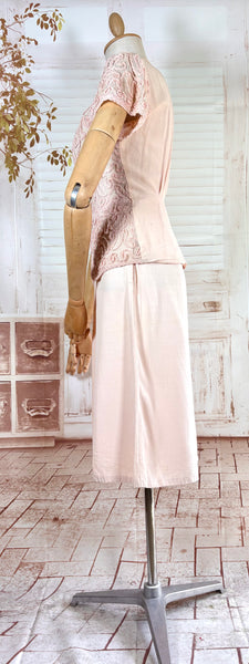 Exquisite Pale Pink Late 1930s / Early 1940s Summer Suit With Soutache Details