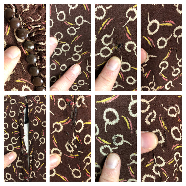 Super Rare 1930s Vintage Abstract Printed Brown Rayon Skirt Suit