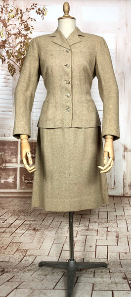 Wonderful Original 1940s Vintage Cream Lightweight Tweed Skirt Suit Tailoring