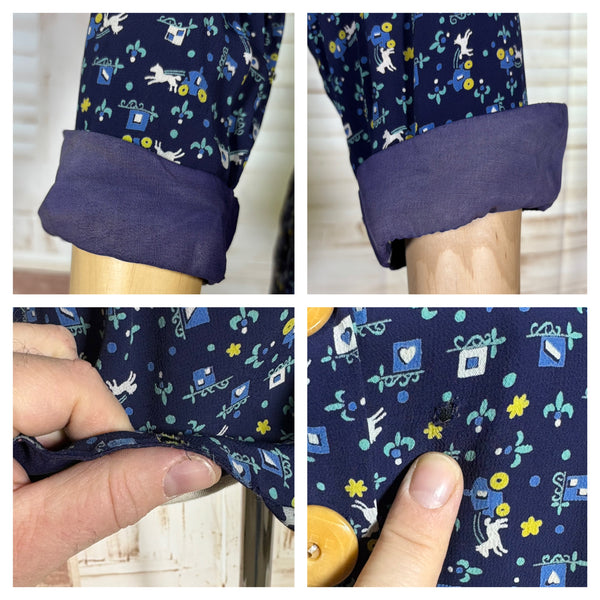 Fabulous Blue Novelty Horse And Carriage Print Volup 1940s Blazer