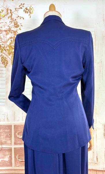 Exquisite Royal Blue 1940s Gabardine Suit With Western Stitching Detail