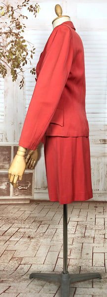 Incredible Original 1940s Vintage Coral Red Gabardine Skirt Suit By Jaunty Juniors