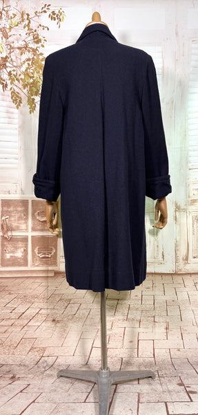 Stunning 1940s Navy Blue Boucle Swing Coat