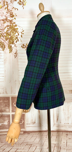 Green and Blue Tartan Plaid 1940s Blazer