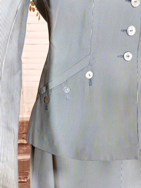 Beautiful Pale Blue 1940s Summer Suit With Button Details By Lampl