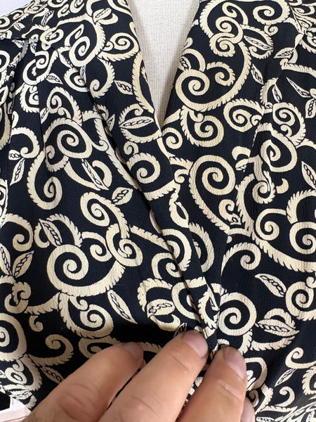 1940s Dress Suit – Scroll Print Jacket with Red Shoulder Stripe Dress