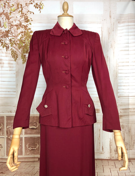 RESERVED FOR SENDI - PLEASE DO NOT PURCHASE - Stunning Original 1940s Vintage Deep Red Pocket Detail Suit By Betty Rose