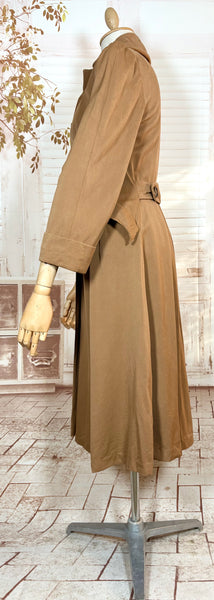 Exquisite 1940s Milk Chocolate Gabardine Belt Back Princess Coat