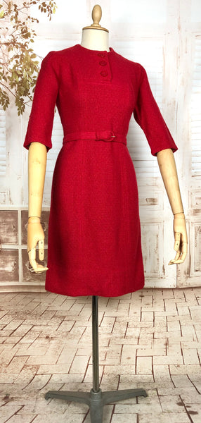 Rare Red Wool Late 1940s / Early 1950s Dress By Hollywood Premiere