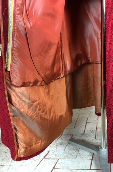 Exquisite Volup Lipstick Red 1940s Boucle Swing Coat With Huge Bishop Sleeves