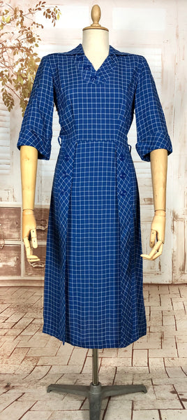 Fabulous Royal Blue Plaid 1940s Vintage Day Dress