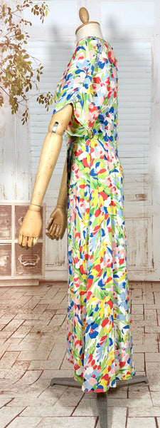 1930s Vibrant Floral Crepe Day Dress