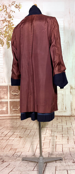 Stunning 1940s Navy Blue Boucle Swing Coat