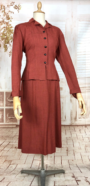 Incredible Original 1940s Vintage Rust Red Bustle Back Skirt Suit