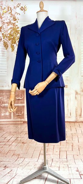 Exquisite Royal Blue 1940s Gabardine Suit With Western Stitching Detail