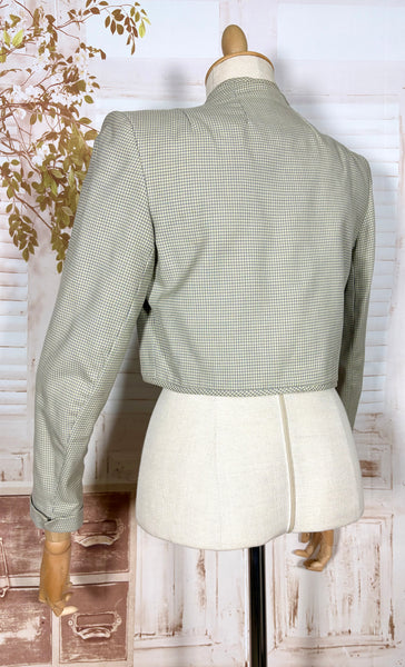 Grey Micro Check 1940s Cropped Bolero Jacket With Statement Shoulders