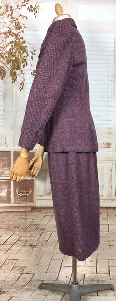 Stunning Original 1940s Vintage Red White And Blue Burgundy Micro Check Suit With Asymmetric Details