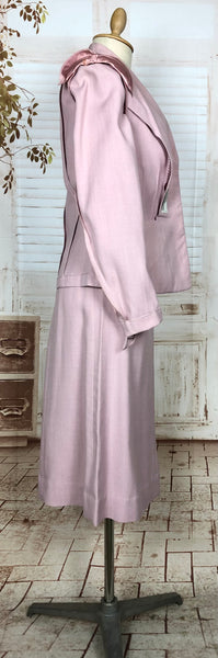 Stunning Original 1940s Vintage Pale Pink Mauve Summer Suit By Sacony Palm Beach
