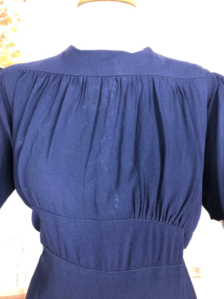 Rare 1930s Navy Blue Crepe Adjustable Maternity Wrap Dress By Blessed Event