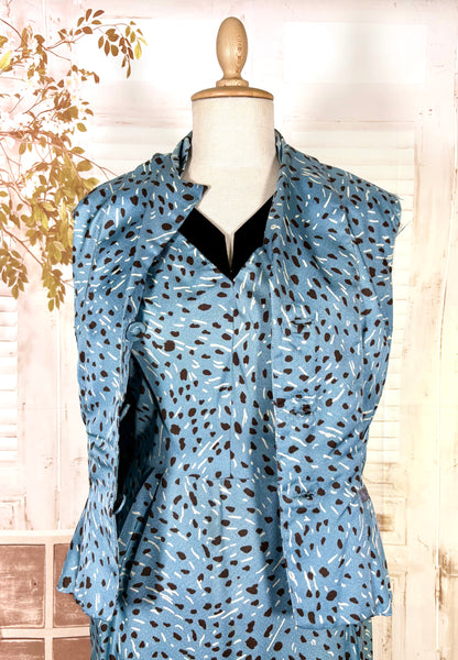 Late 1940s / Early 1950s Blue Print Dress Suit