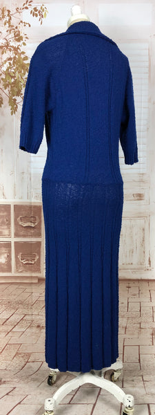 Wonderful Original 1940s Volup Vintage Electric Blue Nubby Boucle Knit Dress