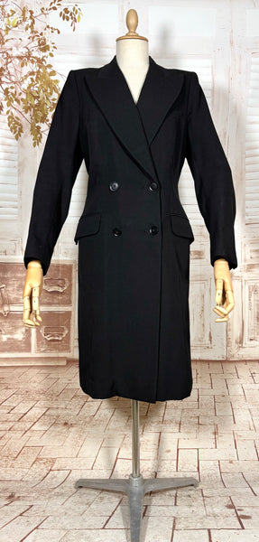 Classic Double Breasted Black 1940s Coat With Cinched Belt Back
