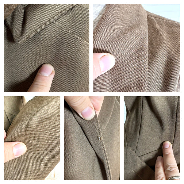 1940s Brown Gabardine Skirt Suit With Pocket Details