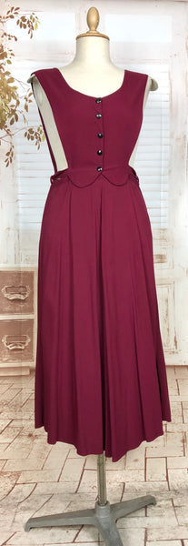 Incredible Original 1940s Vintage Fuchsia Pink Waistcoat Pinafore Dress