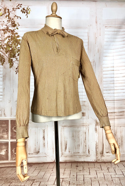 Incredible Original 1930s Vintage Mustard Yellow And Mauve Striped Rayon Jersey Blouse