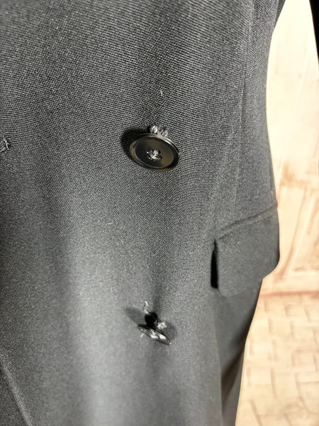 Classic Double Breasted Black 1940s Coat With Cinched Belt Back
