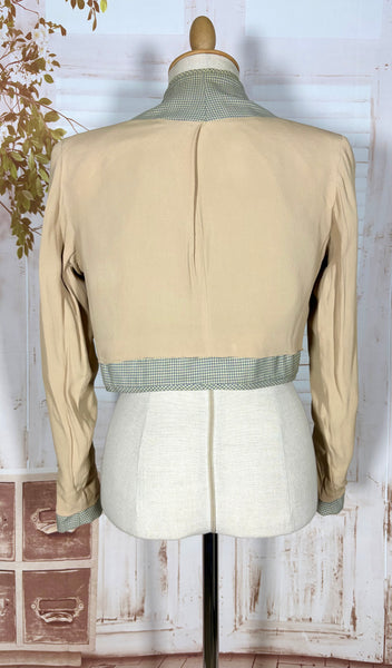 Grey Micro Check 1940s Cropped Bolero Jacket With Statement Shoulders