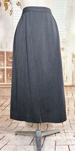 Sharply Tailored 1940s Grey Pinstripe Skirt Suit with Contrast Lapels