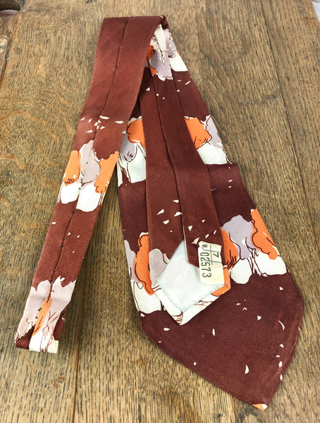 1940s Brown, Orange & Lilac Grey Novelty American Rayon Swing Tie – Cohama De Luxe