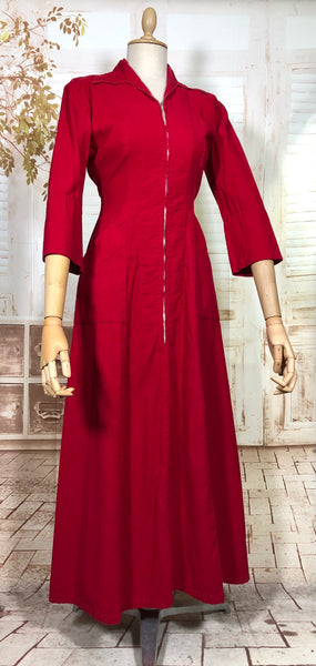 Amazing Lipstick Red 1940s Corduroy Zip Front Dress