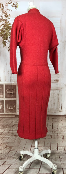 Stunning Late 1940s Vintage Lipstick Red Knit Dress By Kims By Kimberly