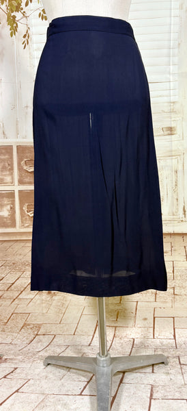 Exceptional 1940s Navy Blue Summer Suit With Pierced Peplum