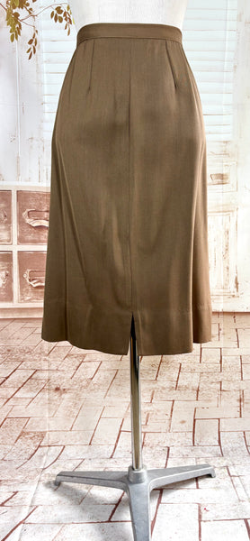 1940s Brown Gabardine Skirt Suit With Pocket Details