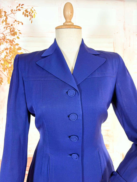 Exquisite Royal Blue 1940s Gabardine Suit With Western Stitching Detail