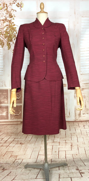 Stunning 1940s Striped Red Faille Suit By Lampl