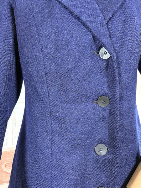 Rare Edwardian / 1910s Navy Blue Riding Coat With Asymmetric Closure