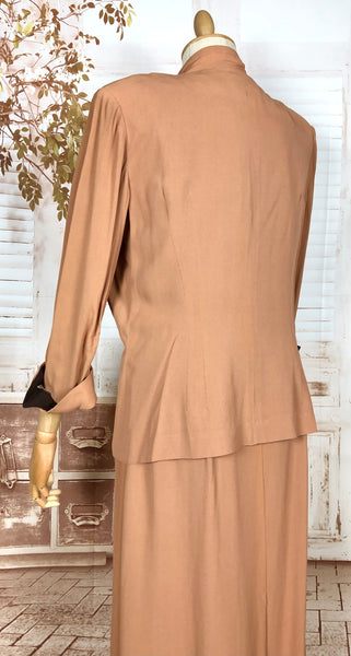 Incredible Original 1940s Volup Dress Suit In Tan With Chocolate Brown Accents