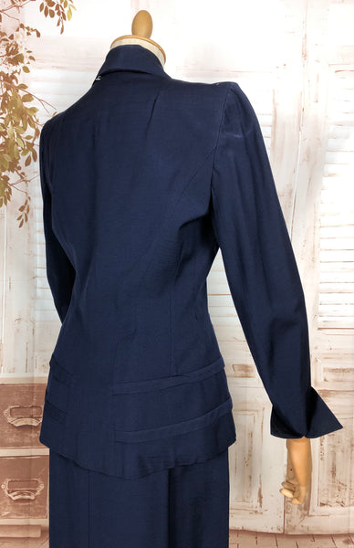 Beautiful Navy Blue Double Breasted 1940s Suit With Tiered Waist