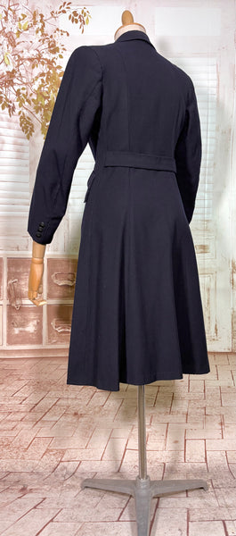 Early 1940s Navy Blue Fitted Wartime Princess Coat